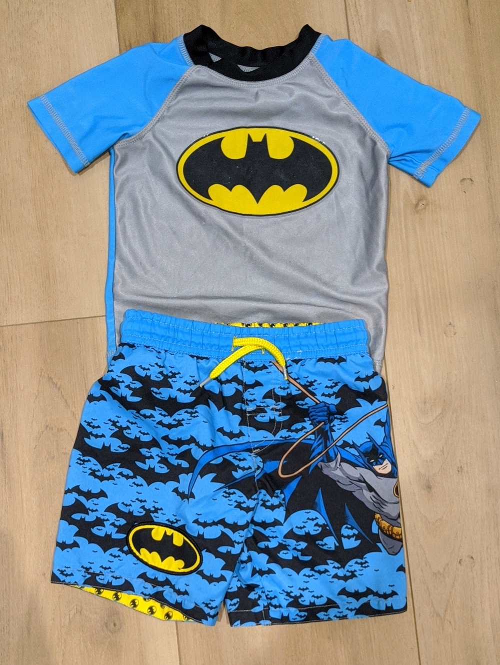 Batman Toddler Swim Trunks & Rash Guard Set - Yellow, Black & Blue